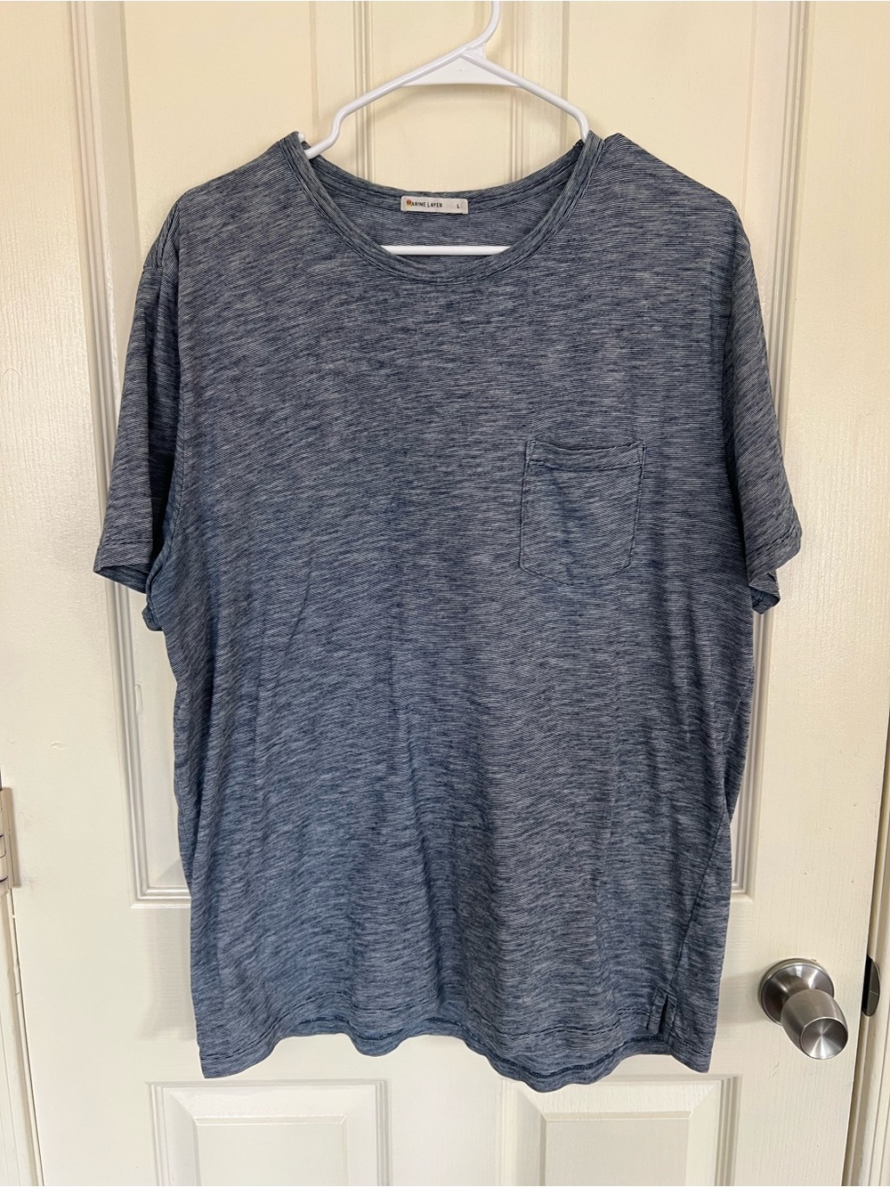Marine Layer Large Navy Micro Stripe 100% Cotton Pocket T Shirt